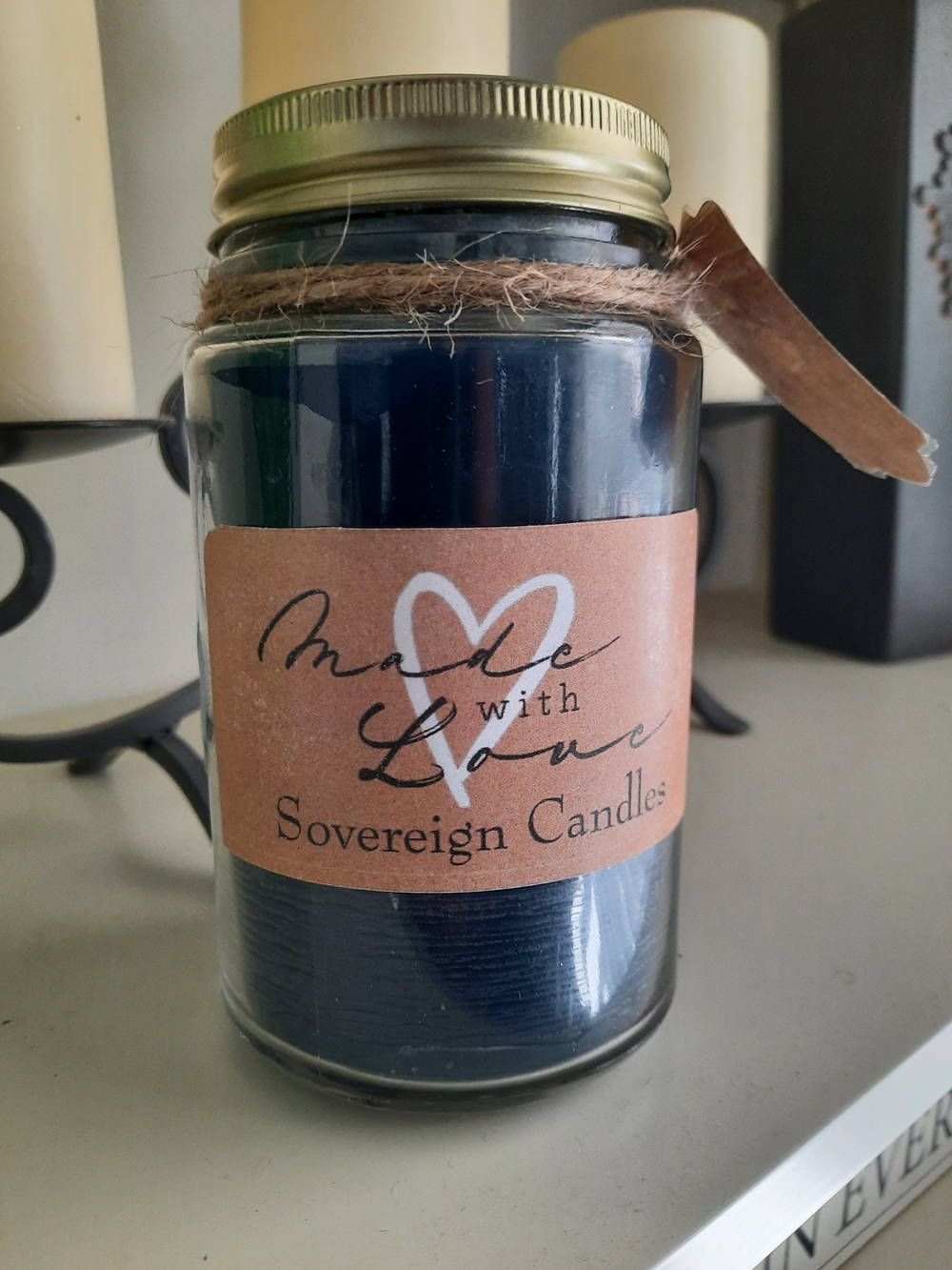 Black Mason Jar Candle with Gold Lid